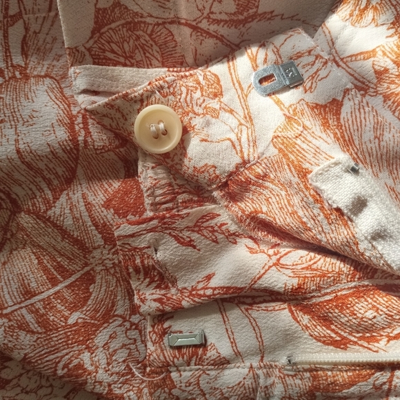 Zara Pastel Peach and Cream Toile Wide Leg Lightwight Flowy Coastal Silky Pant - Picture 7 of 8